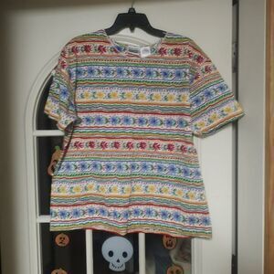 New Basic Editions Multi-Color Flowered Short Sleeve Top Size Women's L
